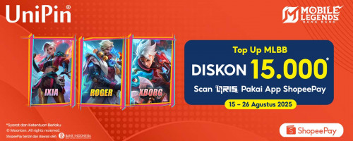 Dapatkan Hero Ixia, Roger, Xborg di MLBB! – Top Up Mobile Legend: Bang-Bang di UniPin, Diskon 15.000 Scan Pakai QRIS ShopeePay
